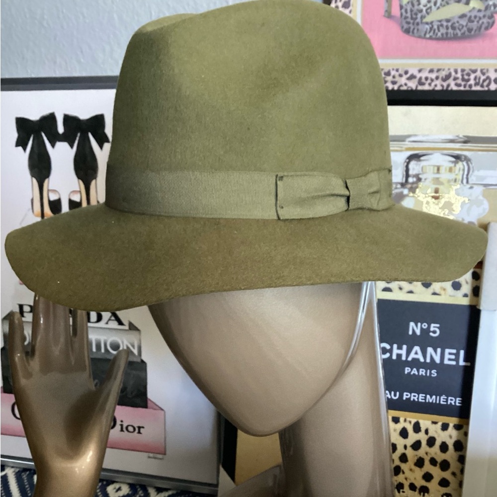 Stylish Olive Green 100% Wool Fedora Hat